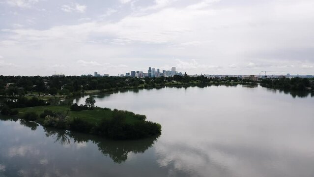 Aerial view of Sloans Lake in Denver, Colorado.