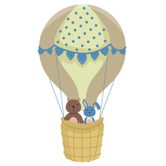 children's illustration of a bear and a bunny in a hot air balloon