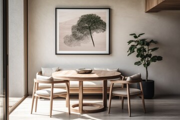 A picture of a table and chairs in a room. Scandinavian home interior design of modern living home.