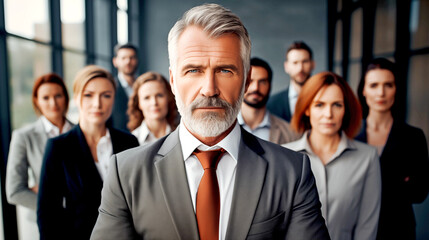 Obraz premium Mature - Decisive Leader Businessman With A Group - Close-knit Team. Legal Ai 