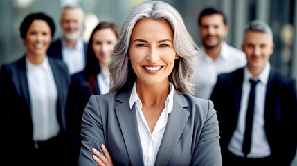Fototapeta premium Decisive Leader Businesswoman With A Group - Close-knit Team. Legal Ai 