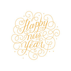 Happy new year - greeting card with hand-lettering text in calligraphic style  - vector illustration for greeting card, banner, advertising, poster, invitation..