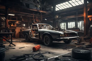 Foto op Plexiglas an old abandoned garage of an auto mechanic © Alexander