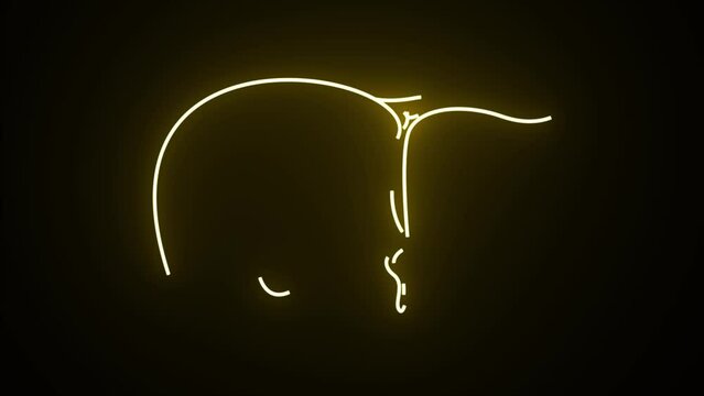 Yellow neon line Human organ liver icon isolated on black background. Neon medical animation - Liver. Motion graphic animation 4k