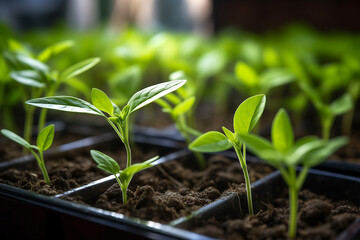 young seedlings in pots - Powered by Adobe