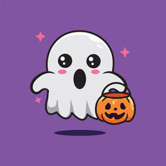 cute vector illustration of halloween ghost 