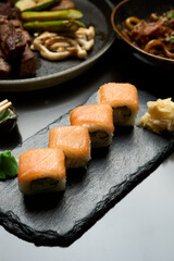 Philadelphia sushi rolls set with salmon and cream cheese