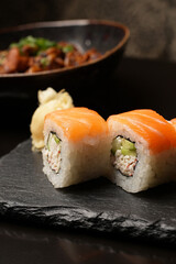 Philadelphia sushi rolls set with salmon and cream cheese