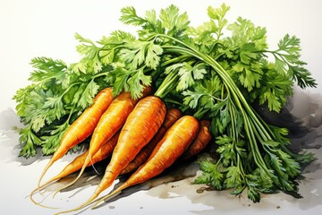 watercolor carrots isolated on dark, AI Generated