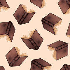 Seamless pattern with books. Cute hand drawn illustration. Background texture for fabric, stationary, design, print.