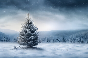 christmas tree with snow background beautiful forest view