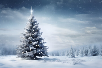 Naklejka premium christmas tree in snow winter season 
