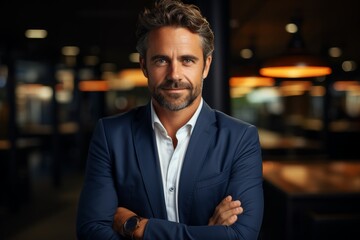Mid adult Businessman with beard looking at camera - Powered by Adobe