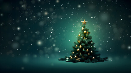 Fototapeta premium christmas background green themed with golden bokeh and xmas tree