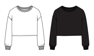 Long sleeve sweatshirt vector illustration white and black color template for ladies - obrazy, fototapety, plakaty