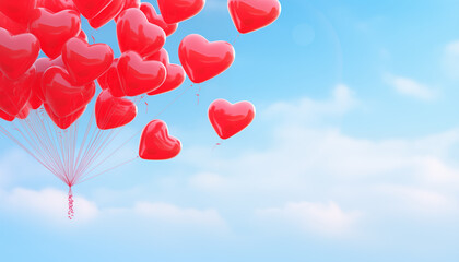 Fototapeta premium hearts balloons on a blue background. background for valentine's day. hearts close-up.