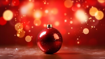 Obraz premium red christmas ball on red abstract background