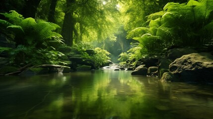 Fototapeta premium A Serene Stream Running Through a Lush Green Forest