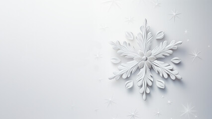 Festive isolated snowflake on light cold winter minimal banner with copy space for text. Happy holidays concept