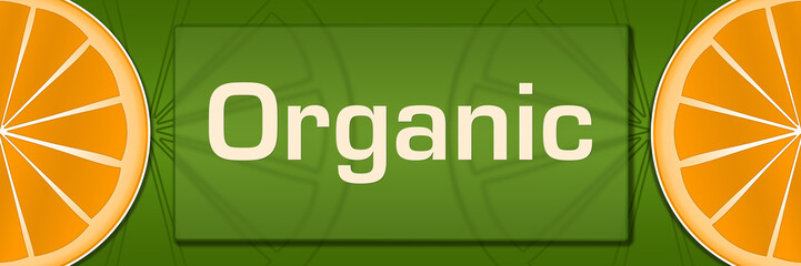 Fototapeta premium Organic Citrus Orange Slice Left Right Green Background Text 