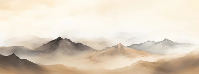 Abwaschbare Fototapete Watercolor painted panoramic mountain landscape. © Simon