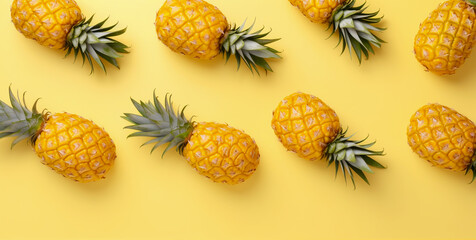 Fototapeta premium full fresh pineapple fruit healthy food concept Arrange a beautiful top view with space on a yellow background.