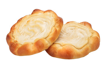 homemade cheesecake with cottage cheese, isolated background on a white background