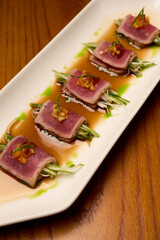 Traditional Japanese Sushi with tuna and celery