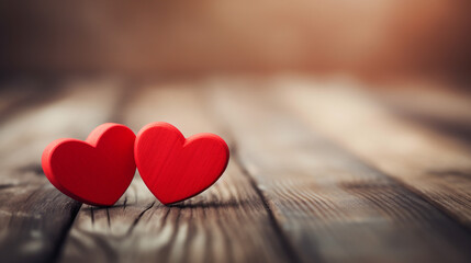 Red heart on wooden background. 