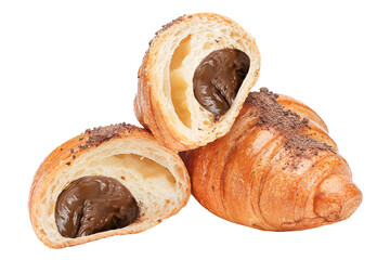 Croissants with chocolate cream, isolated on white background