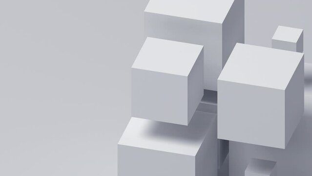 Abstract 3d render, geometric composition with cubes, white background design, 4k seamless looped animation
