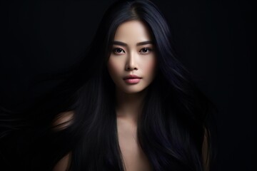 Fototapeta premium Young Asian beauty woman long hair isolated black background