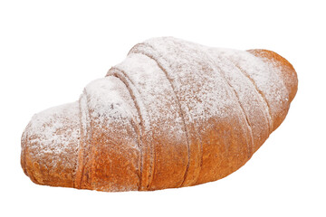 Croissants sprinkled with powdered sugar on top, isolated on white background