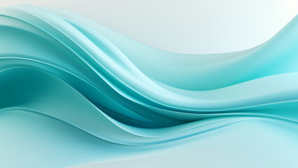 Fototapeta premium Abstract silk turquoise sea waves design with smooth curves and soft shadows on clean modern background. Fluid gradient motion of dynamic lines on minimal backdrop