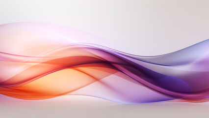 Abstract transparent violet orange waves design with smooth curves and soft shadows on clean modern background. Fluid gradient motion of dynamic lines on minimal backdrop