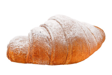 Croissants sprinkled with powdered sugar on top, isolated on white background