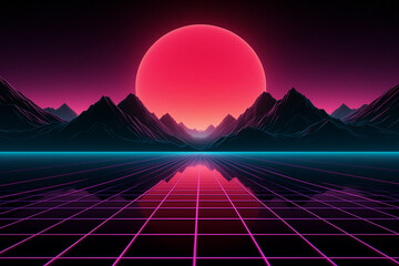 neon landscape in the style of synthwave
