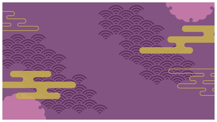 紫色の和柄背景フレーム【青海波】