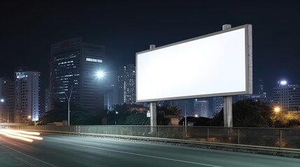 Advertising mock up blank billboard at night time with street light with copy space for public...