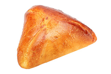 triangular bun from the oven, homemade baking, bakery products on a white isolated background bun from the oven