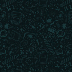 Seamless pattern with set of different school things in color