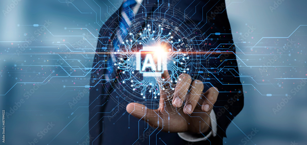Wall mural ai technology, artificial intelligence, businessman using smart robot ai for data analysis,digital m