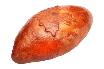 with leaf drawing, bun from the oven, homemade baking, bakery products on a white isolated...
