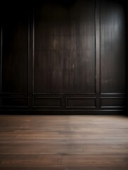 Simple room, ebony color Wall, hardwood Floor