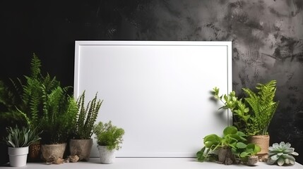 Empty white banner with mock up space white of signboard on plants wall space for text