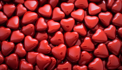red and pink heart-shaped balloons on a red background. background for valentine's day. hearts close-up.