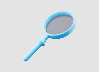 Magnifying glass blue 3d render. Affiliate marketing tools.  Research, analysis information