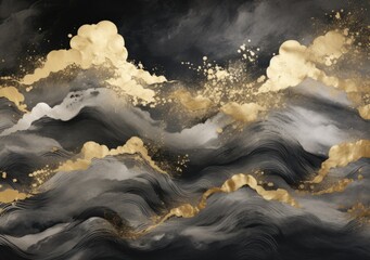 Gold and black Japanese style landscape background