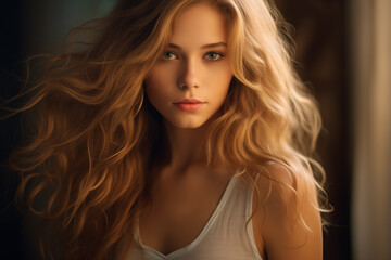 Fototapeta premium A pretty young girl with lush hair
