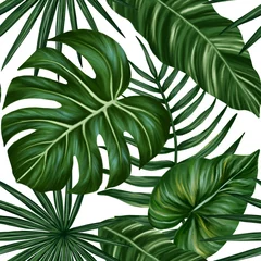 Foto op Aluminium Monstera Tropical leaf seamless pattern. Colorful vivid print with beautiful palm jungle leaves. Repeated luxury design for packaging, cosmetic, fashion, textile, wallpaper. Realistic high quality illustration